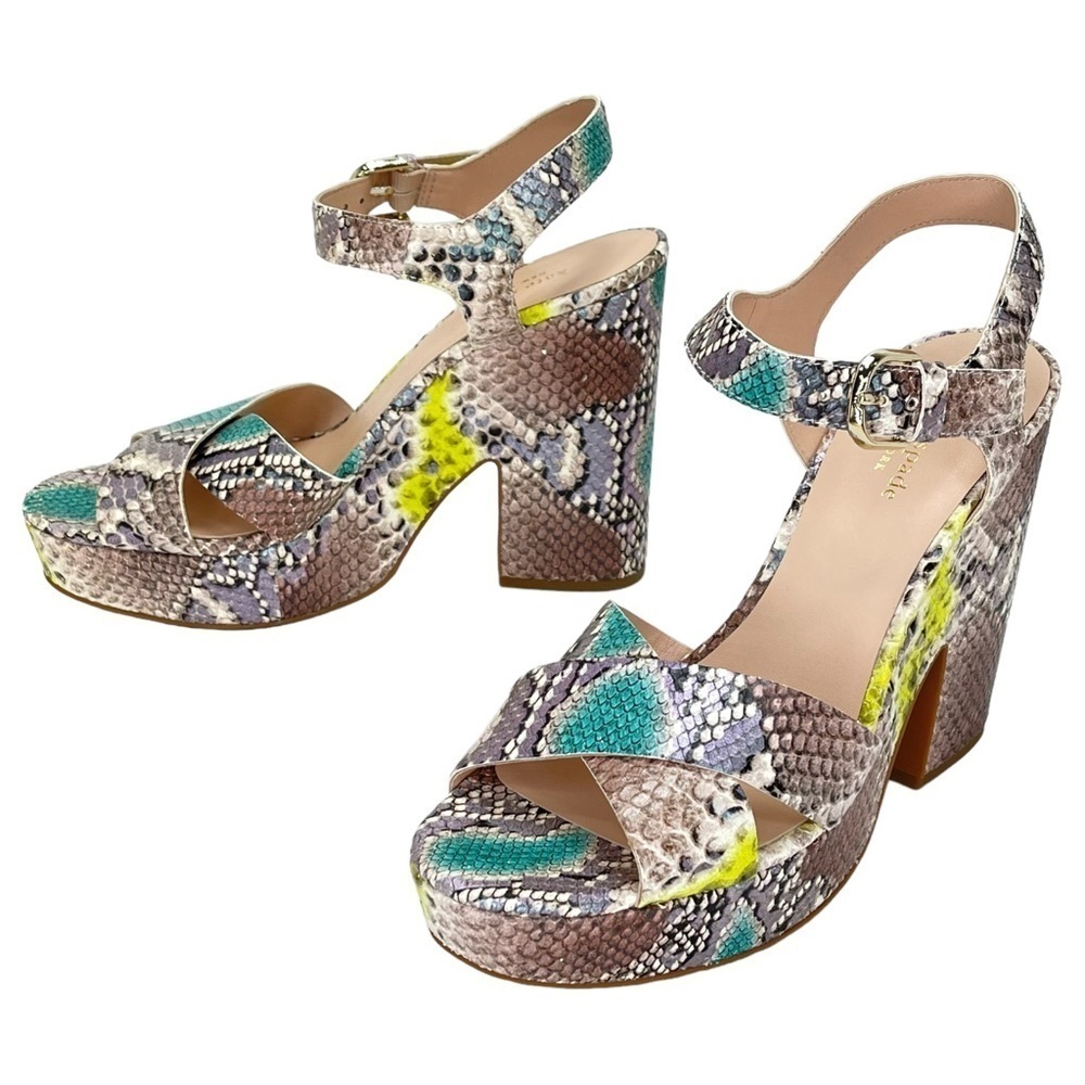 Kate Spade New York Womens Platform Sandals 10M Grace Lemon Sorbet Leather - Picture 4 of 14
